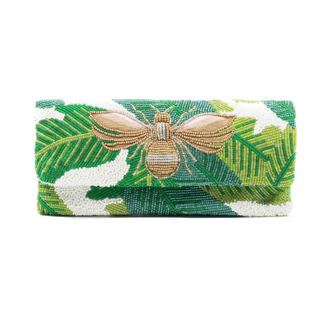 Bee palm hand-beaded bag