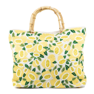 Large lemon yellow hand-beaded bag