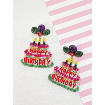 Happy birthday white/green cake beaded earrings