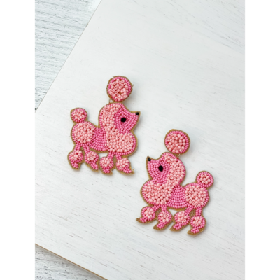 Pink Poodle Beaded Dangle Earrings