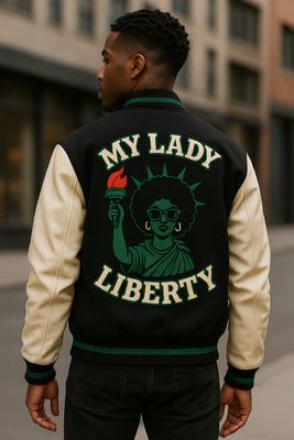 🔥 PRE-ORDER NOW: “My Lady Liberty” Letterman Jacket (LIMITED RELEASE)
