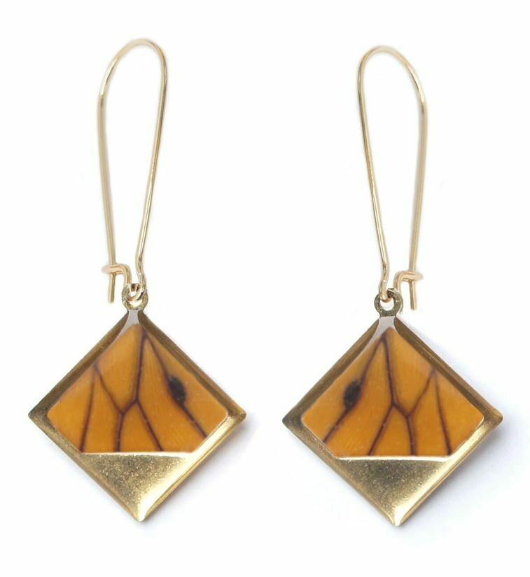 Monarch Butterfly Brass Earrings