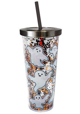 Ghost Glitter Tumbler Cup With Straw