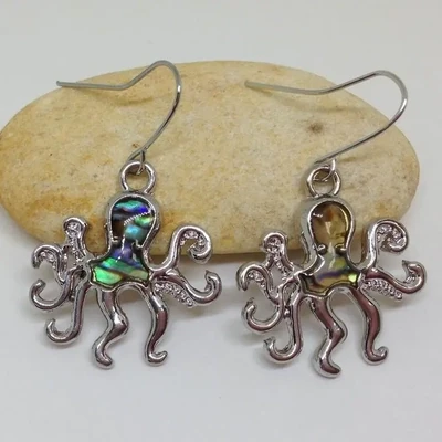Abalone Seashell Octopus Earrings