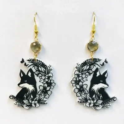 Black Moon Fox Earrings