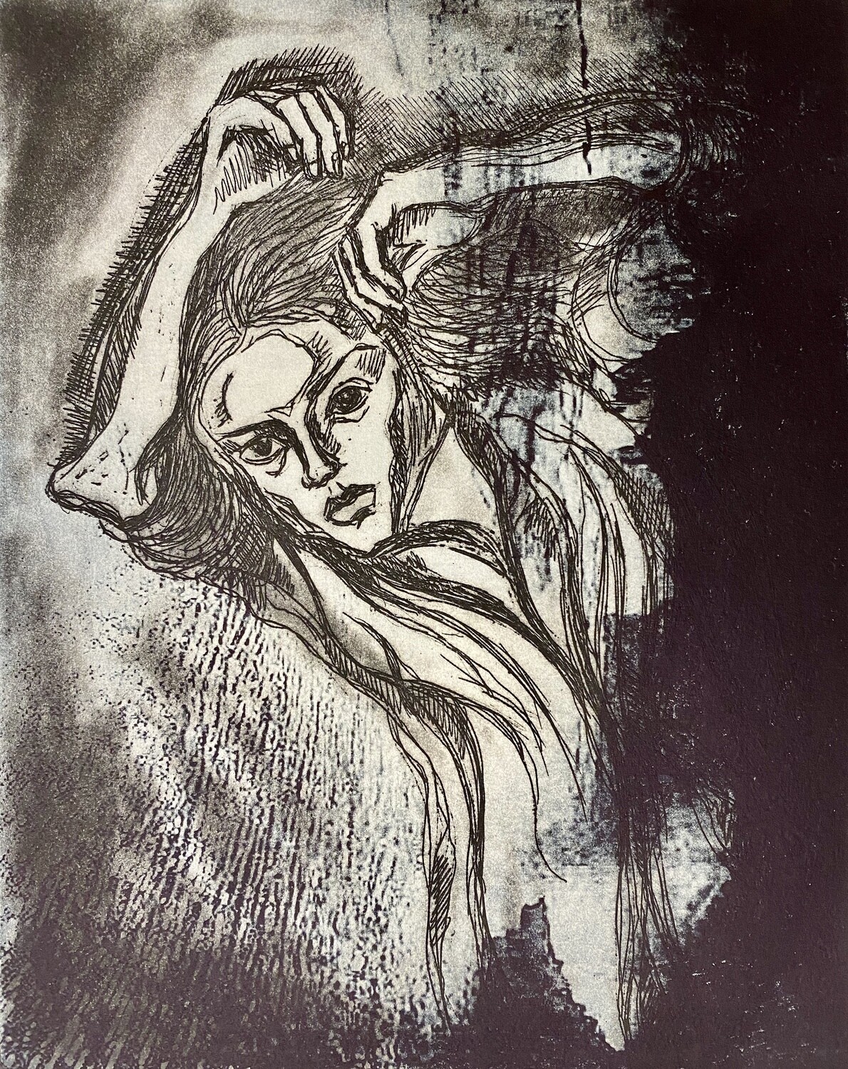"Thoughts and Dreams", etching with solar plate etching