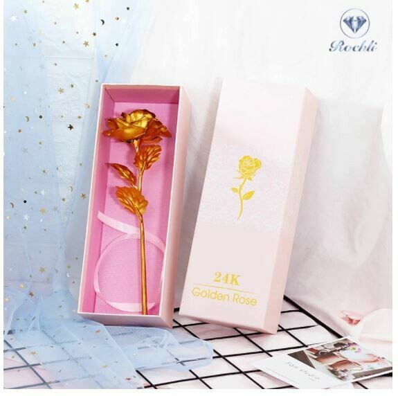 Meldel 24K Plated Gold Foil Rose Flower Rose Galaxy Box