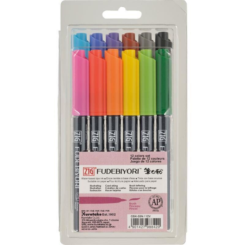 Rotuladores Kuretake punta pincel 12 colores