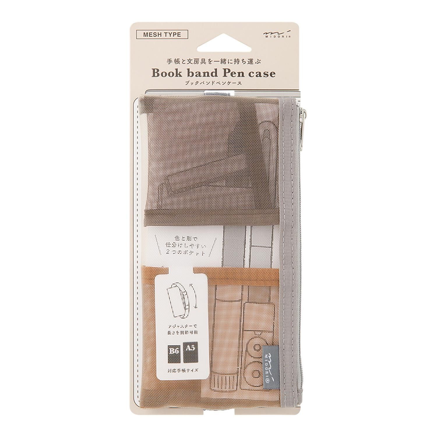 Midori - Book Band Pen Case for B6/A5 Mesh Brown