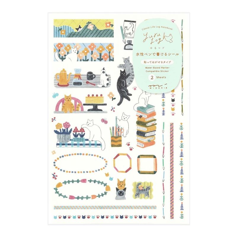 Midori - Yuru Log Sticker 2 Sheets Cat Midori - Yuru Log Sticker 2 Sheets Cat