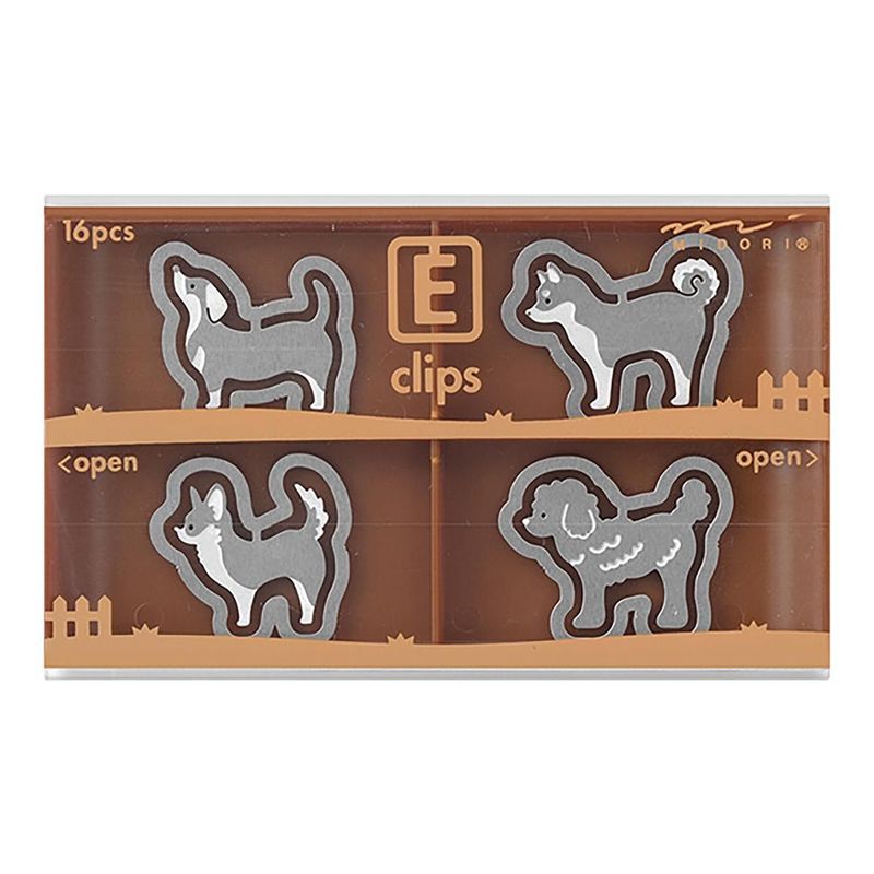 Clips metálicos troquelados con forma de perros.
