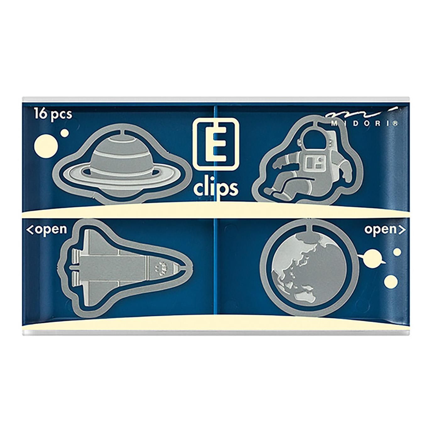 Clips metálicos troquelados con forma del espacio. Clips metálicos troquelados con forma del espacio.