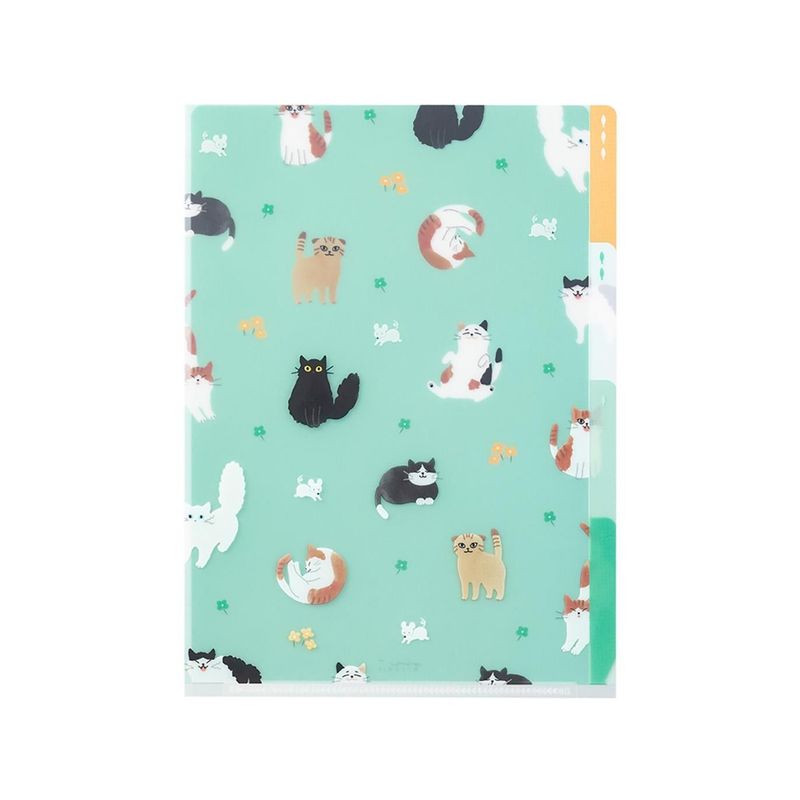 Midori - Folder transparente de 3 bolsillos (A5) Gatos
