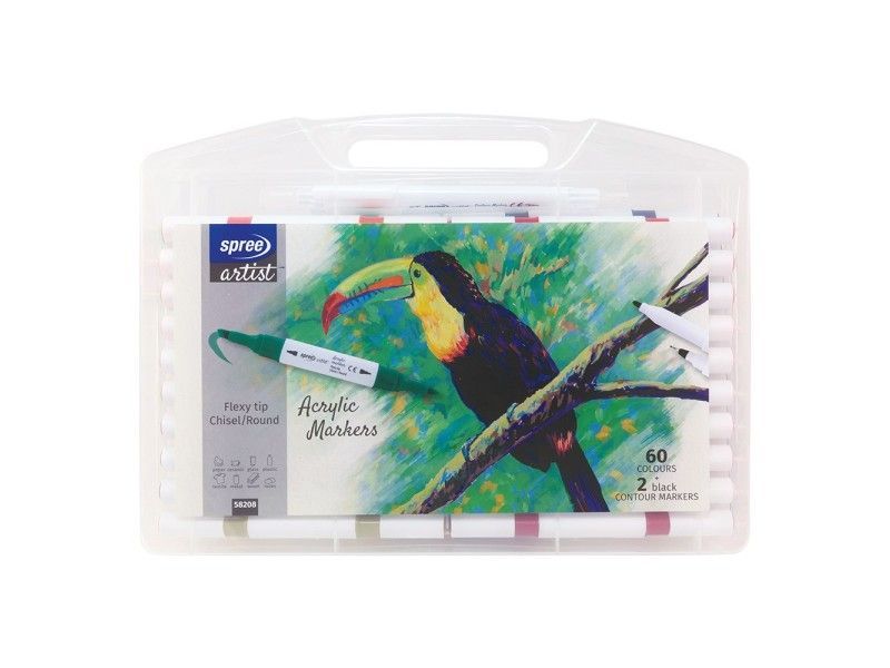 Rotuladores acrílicos 60 colores dos puntas biselada/fina + 2 perfiladores