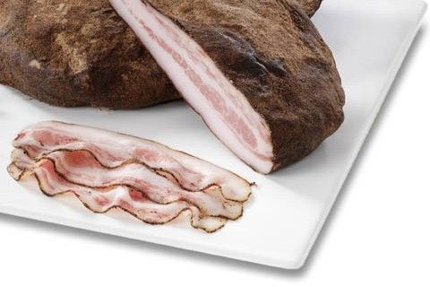 GUANCIALE STAGIONATO AL PEPE NERO A FETTE VASCHETTA DA 80GR SCATOLA DA 10 VASCHETTE GIGI