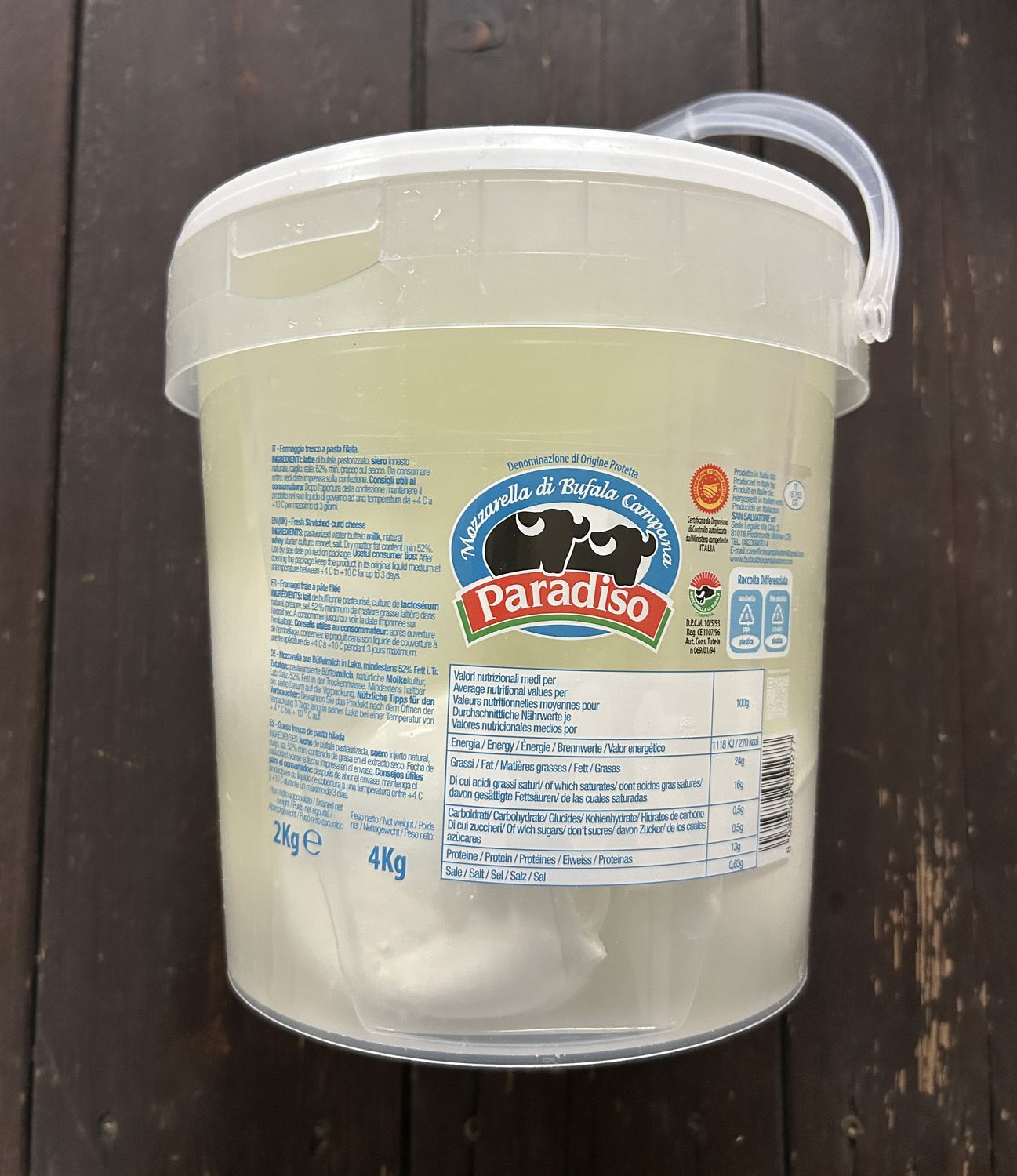 MOZZARELLA BUFALA CAMPANA DOP SECCHIO DA 2 KG BIANCA O AFFUMICATA SAN SALVATORE