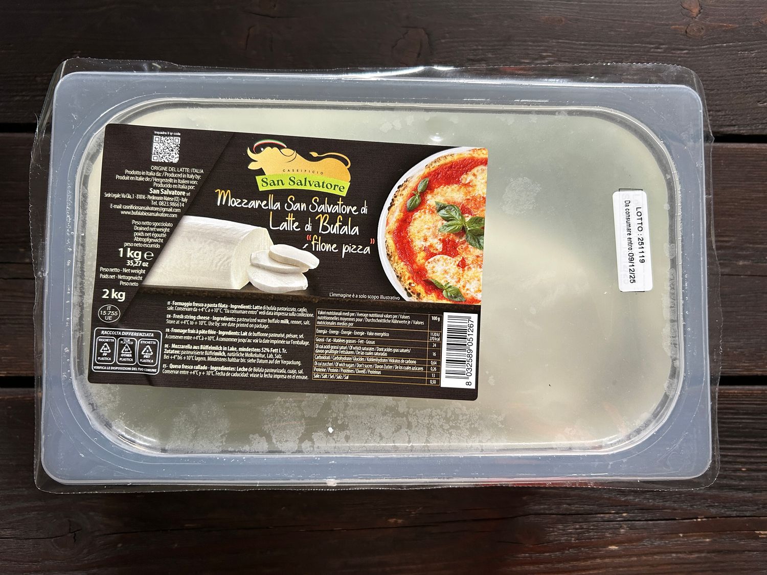 FILONE DI BUFALA CAMPANA DOP VASCA DA 1 KG SAN SALVATORE