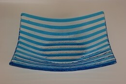 MG Dekor-Schale 28x28cm gestreift türkisblau-transparent