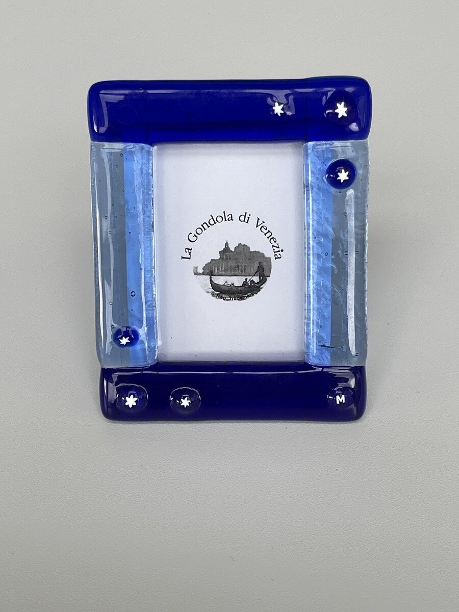 Photo frame Murano glass H8cm, W6.5cm sky + cobalt blue