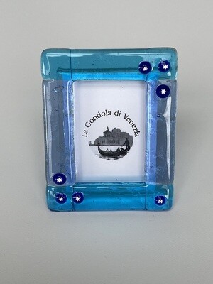 Photo frame Murano glass H8cm, W6.5cm sky + turquoise blue