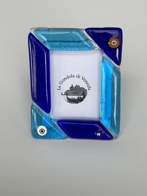 Photo frame Murano glass H8cm, W6.5cm cobalt, turquoise blue