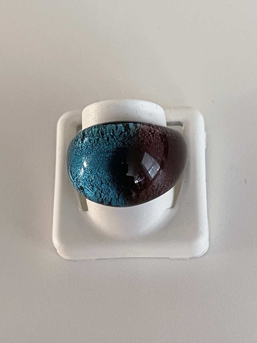 Ring Murano domed, multicolor turquoise blue/violet