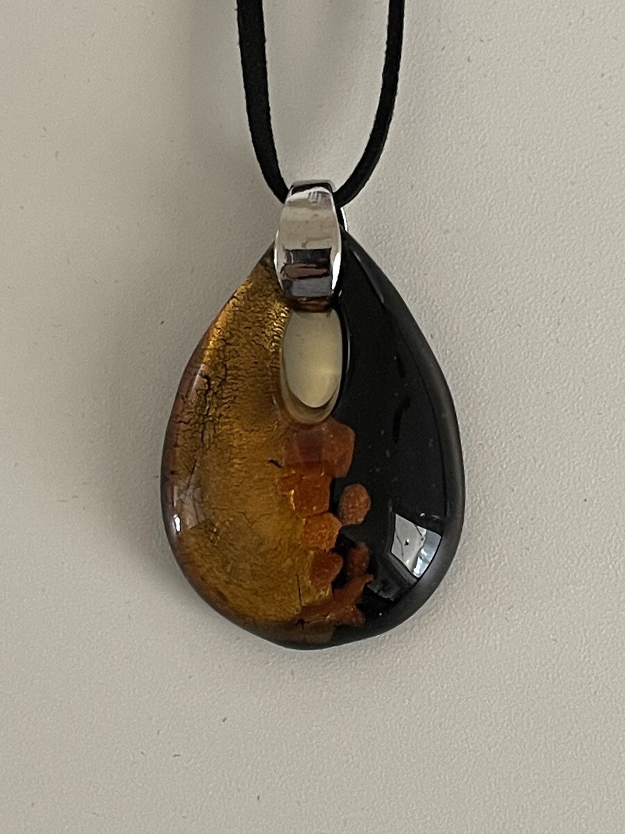 Pendant Murano Glass KALLA 50x35mm amber/black / in box