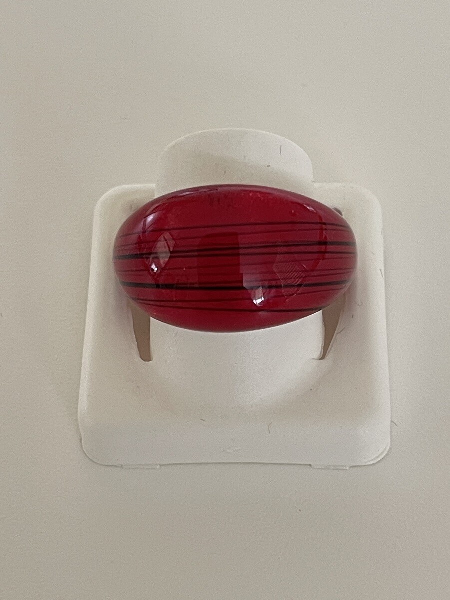 Ring Murano domed, striped, fire red/black