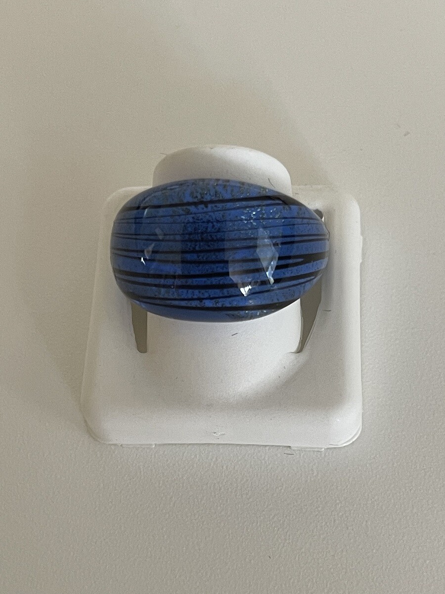 Murano ring domed, striped light blue/black