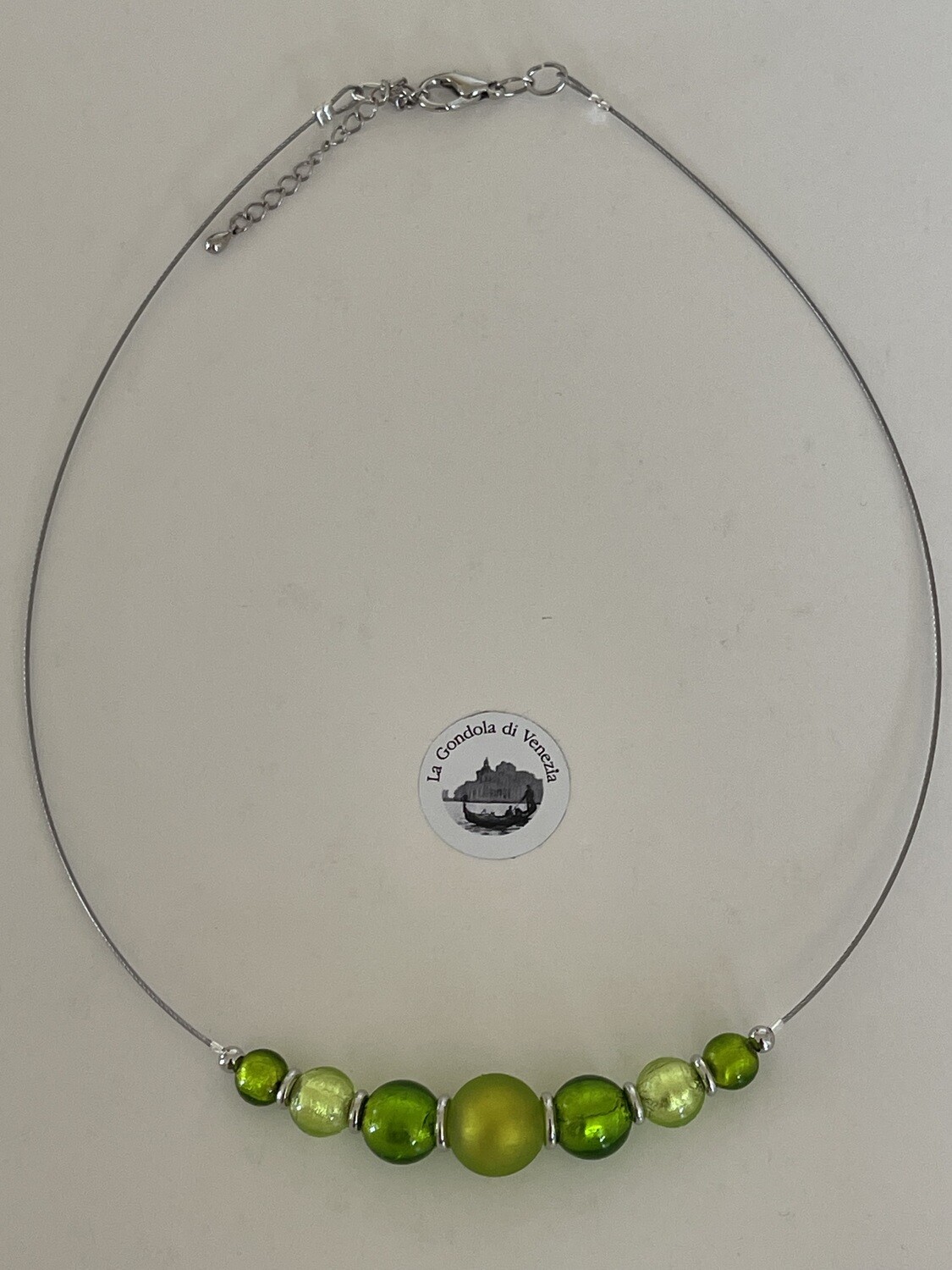 Necklace GdV 7 balls 14. 12. 10/8mm light green