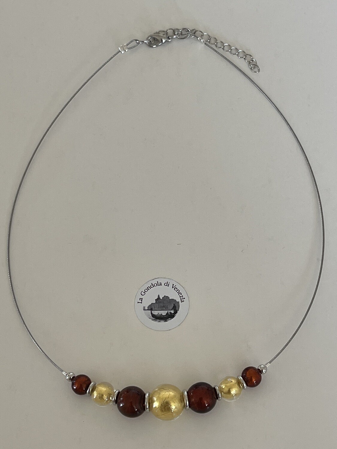 Necklace GdV 7 balls 14. 12. 10/8mm chestnut-brown/gold