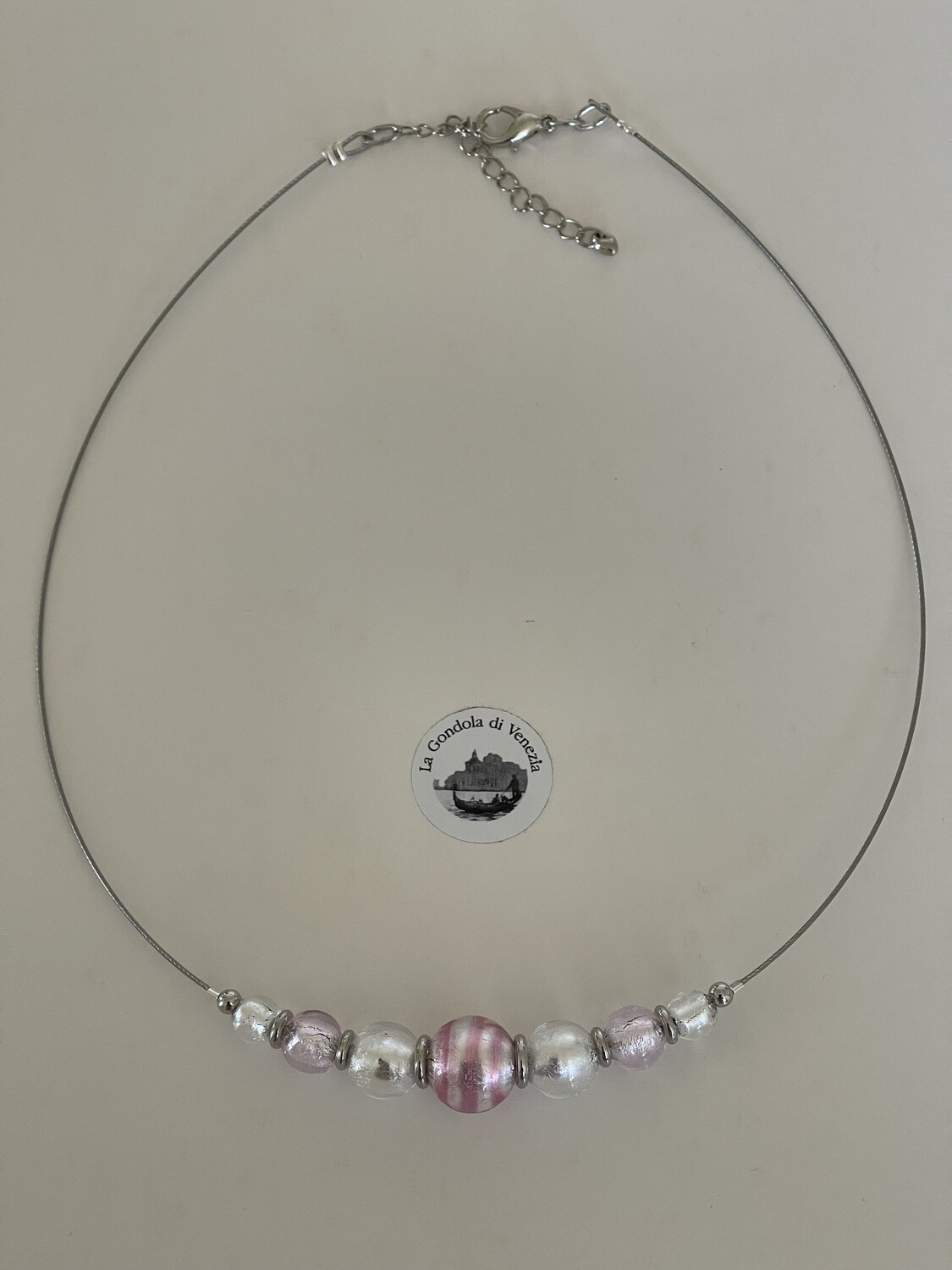 Necklace GdV 7 balls 14. 12. 10/8mm silver-pink/silver-white
