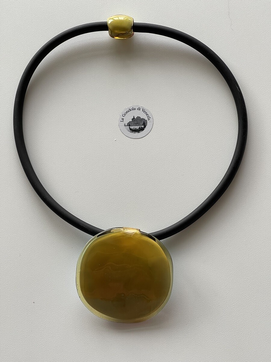 Necklace GREENDESI pendant 55mm, mustard yellow
