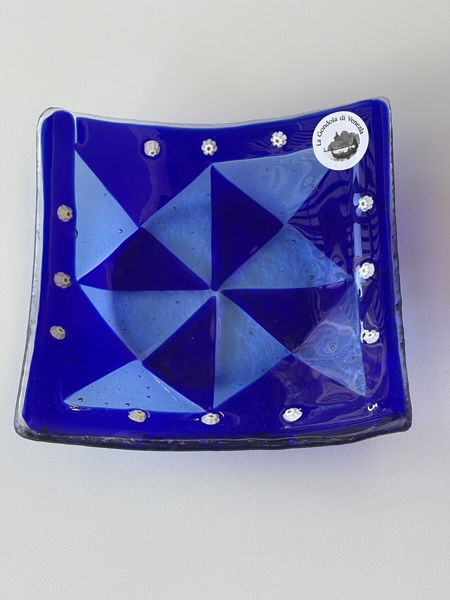 Murano Glas Schale  14x14cm Stern blau