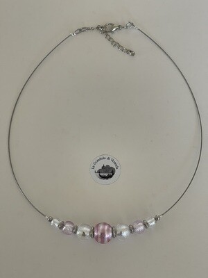 Necklace GdV 7 balls 14-12-10-8mm silver-pink-silver-white