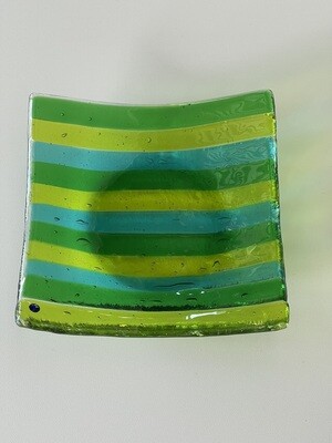 Murano Glas Schale 14x14cm gestreift grün