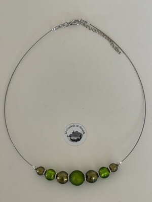 Necklace GdV 7 balls 14-12-10-8mm dark light green-olive