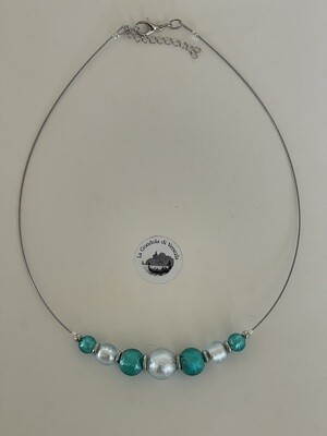 Necklace GdV 7 balls 14-12-10-8mm turquoise green/silver-grey