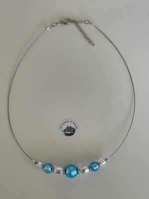 Necklace GdV 7 balls 14-12-10-8mm turquoise light-silver-white