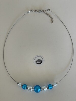 Necklace GdV 7 balls 14-12-10-8mm turquoise/silver-white