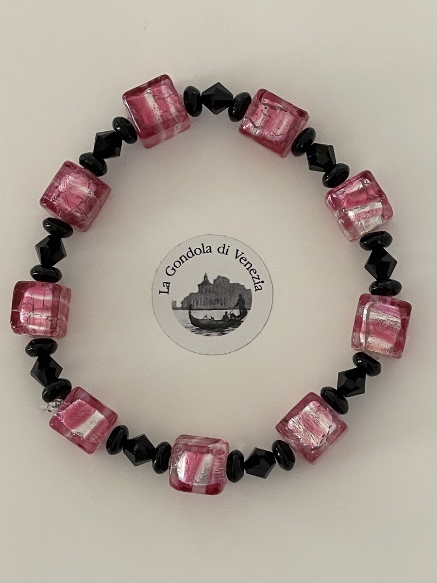 Bracelet cubes 8mm, dark pink, 19cm