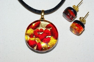 Set POA pendant 25mm / earrings gold-ruby red amber