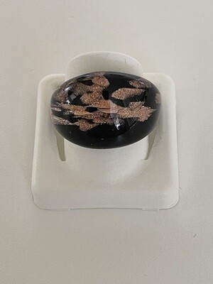 Ring Murano domed, black/aventurine brown