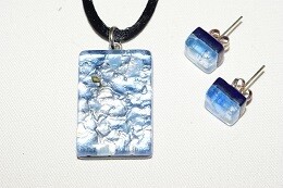 Set POA pendant 2x3cm / Earrings silver-sky blue