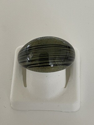 Ring Murano domed, striped, olive green/gold dark