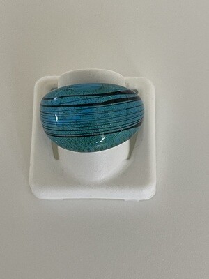 Ring Murano domed, striped turquoise light/black