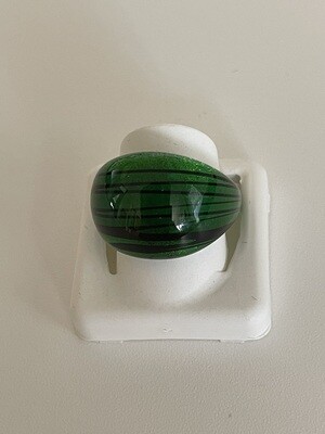 Murano ring domed, striped emerald green/black