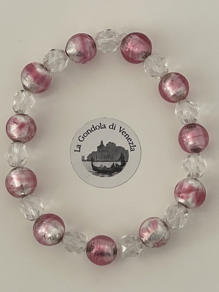 Bracelet Ball MG 10mm pink, silver white 19.5 cm