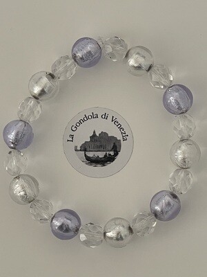 Bracelet Ball MG 10mm lilac/silver white 18 +21 cm