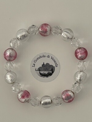 Bracelet Ball MG 10mm pink, silver white 18 cm